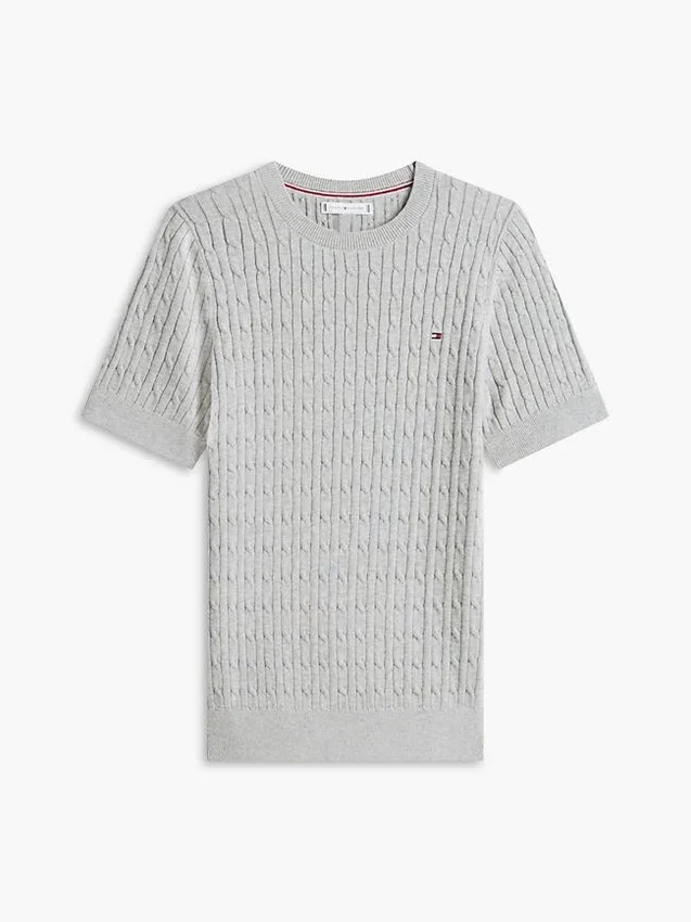 Camisola de malha com tranças de manga curta Camisola de malha com tranças de manga curta