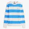 Camisola de malha com tranças e riscas Camisola de malha com tranças e riscas
