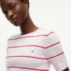 Camisola de malha com tranças e riscas de manga curta Camisola de malha com tranças e riscas de manga curta