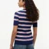 Camisola de malha com tranças e riscas de manga curta Camisola de malha com tranças e riscas de manga curta