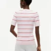 Camisola de malha com tranças e riscas de manga curta Camisola de malha com tranças e riscas de manga curta