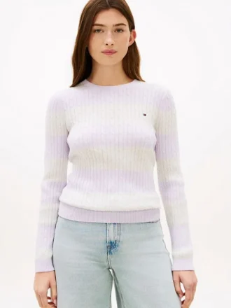 Camisola de malha com tranças e riscas de râguebi