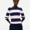 Camisola de malha com tranças e riscas de râguebi Camisola de malha com tranças e riscas de râguebi
