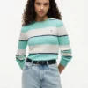 Camisola de malha com tranças e riscas de râguebi Camisola de malha com tranças e riscas de râguebi
