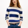Camisola de malha com tranças e riscas de râguebi Camisola de malha com tranças e riscas de râguebi