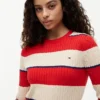Camisola de malha com tranças e riscas de râguebi Camisola de malha com tranças e riscas de râguebi