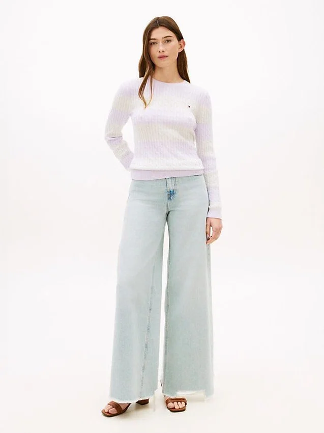 Camisola de malha com tranças e riscas de râguebi Camisola de malha com tranças e riscas de râguebi