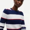 Camisola de malha com tranças e riscas de râguebi Camisola de malha com tranças e riscas de râguebi