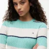 Camisola de malha com tranças e riscas de râguebi Camisola de malha com tranças e riscas de râguebi