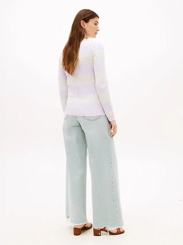 Camisola de malha com tranças e riscas de râguebi Camisola de malha com tranças e riscas de râguebi