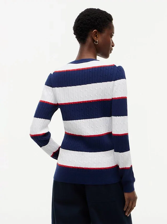 Camisola de malha com tranças e riscas de râguebi Camisola de malha com tranças e riscas de râguebi