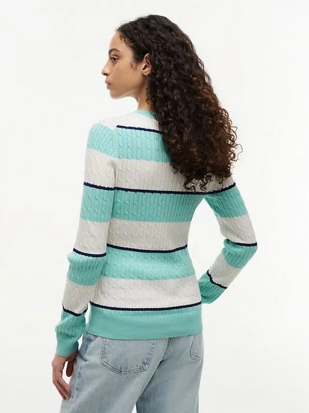 Camisola de malha com tranças e riscas de râguebi Camisola de malha com tranças e riscas de râguebi