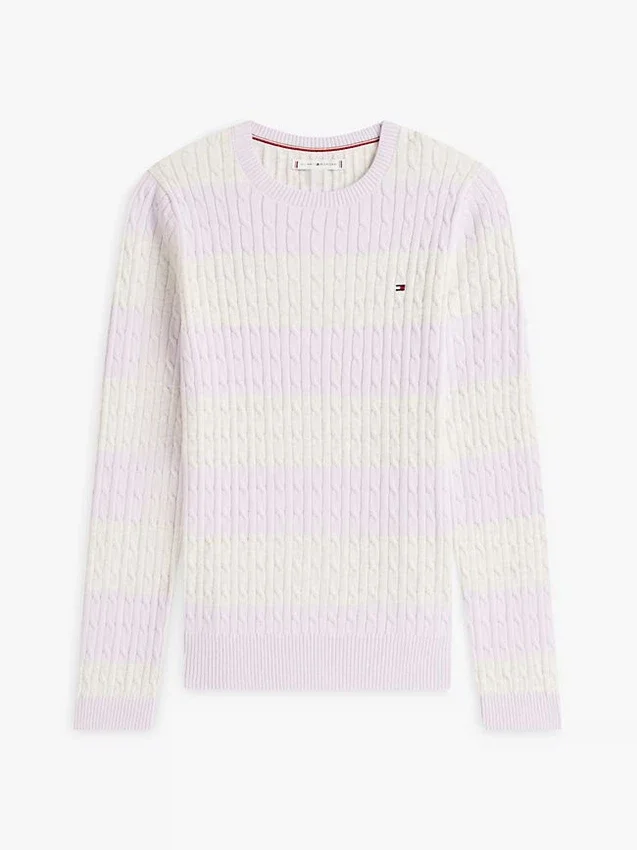 Camisola de malha com tranças e riscas de râguebi Camisola de malha com tranças e riscas de râguebi