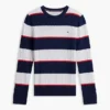 Camisola de malha com tranças e riscas de râguebi Camisola de malha com tranças e riscas de râguebi