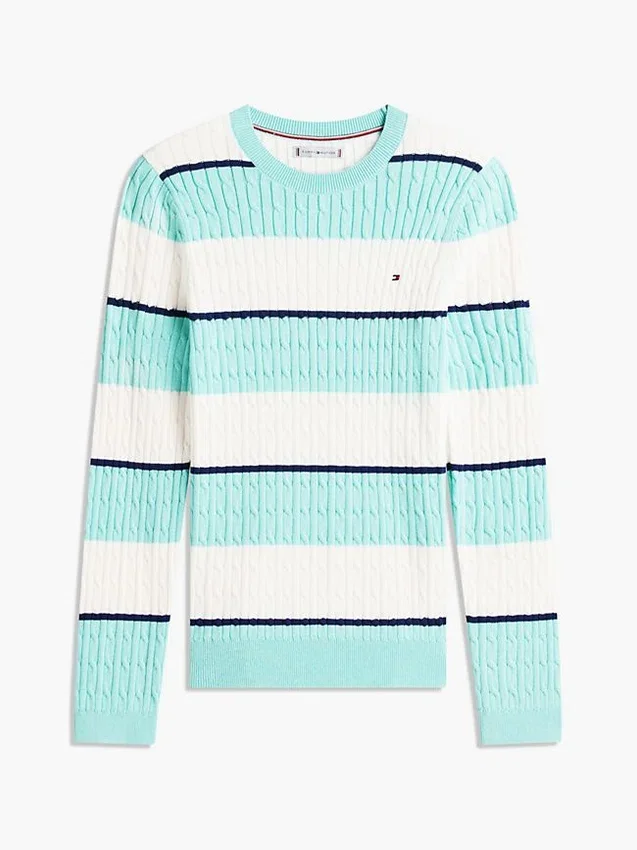 Camisola de malha com tranças e riscas de râguebi Camisola de malha com tranças e riscas de râguebi