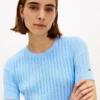 Camisola de manga curta com bolso em ponto de malha Camisola de manga curta com bolso em ponto de malha