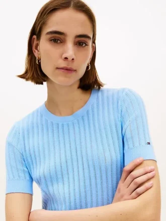 Camisola de manga curta com bolso em ponto de malha