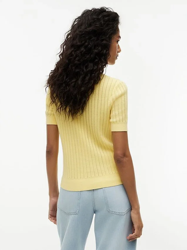Camisola de manga curta com bolso em ponto de malha Camisola de manga curta com bolso em ponto de malha