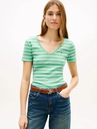 Camisola Favorita com Decote em V às Riscas