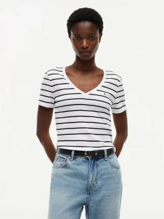 Camisola Favorita com Decote em V às Riscas