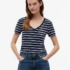 Camisola Favorita com Decote em V às Riscas Camisola Favorita com Decote em V às Riscas