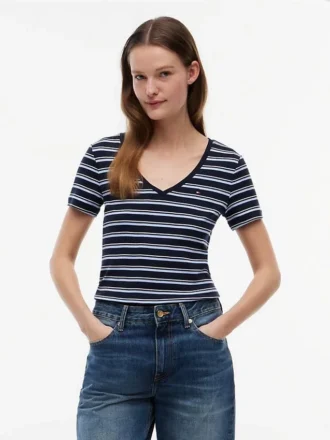 Camisola Favorita com Decote em V às Riscas