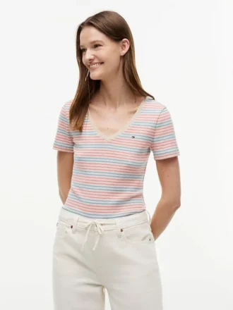 Camisola Favorita com Decote em V às Riscas