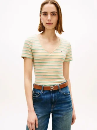 Camisola Favorita com Decote em V às Riscas