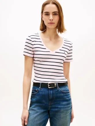 Camisola Favorita com Decote em V às Riscas