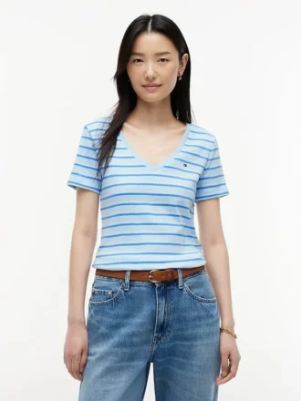 Camisola Favorita com Decote em V às Riscas