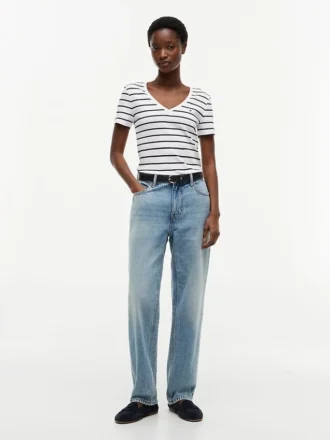 Camisola Favorita com Decote em V às Riscas