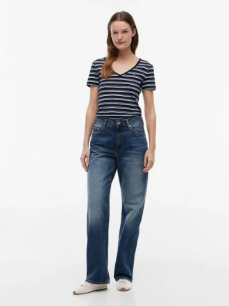 Camisola Favorita com Decote em V às Riscas