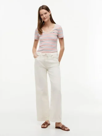 Camisola Favorita com Decote em V às Riscas