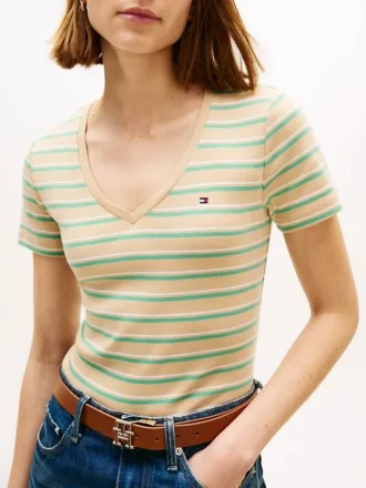 Camisola Favorita com Decote em V às Riscas