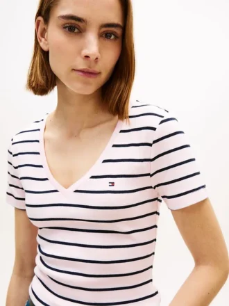Camisola Favorita com Decote em V às Riscas