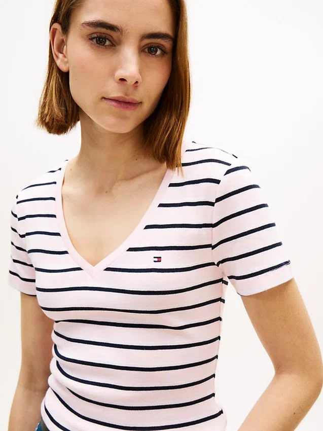 Camisola Favorita com Decote em V às Riscas Camisola Favorita com Decote em V às Riscas