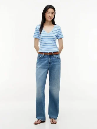 Camisola Favorita com Decote em V às Riscas