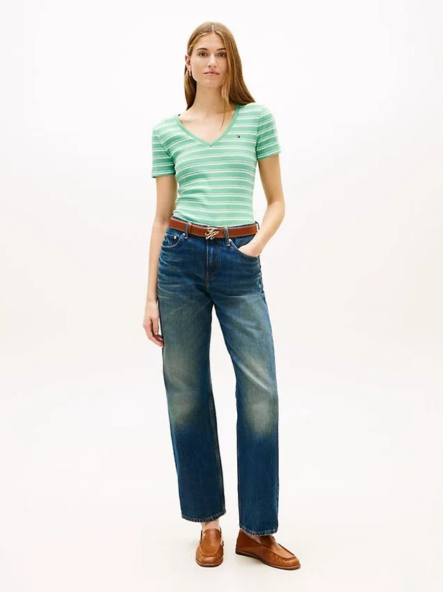 Camisola Favorita com Decote em V às Riscas Camisola Favorita com Decote em V às Riscas