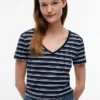 Camisola Favorita com Decote em V às Riscas Camisola Favorita com Decote em V às Riscas