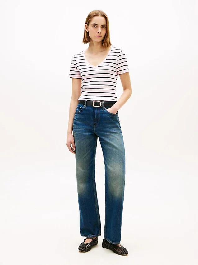Camisola Favorita com Decote em V às Riscas Camisola Favorita com Decote em V às Riscas