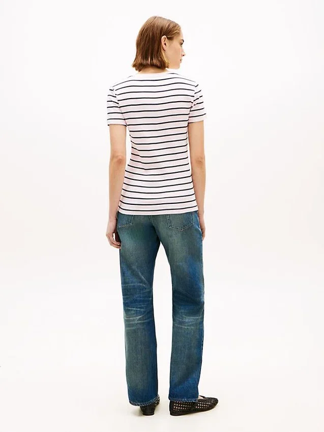 Camisola Favorita com Decote em V às Riscas Camisola Favorita com Decote em V às Riscas