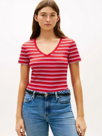 Camisola Favorita com Gola em V às Riscas