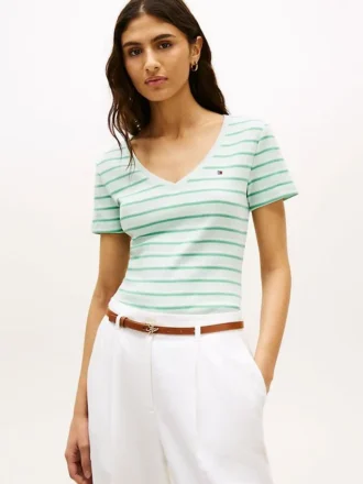 Camisola Favorita com Gola em V às Riscas