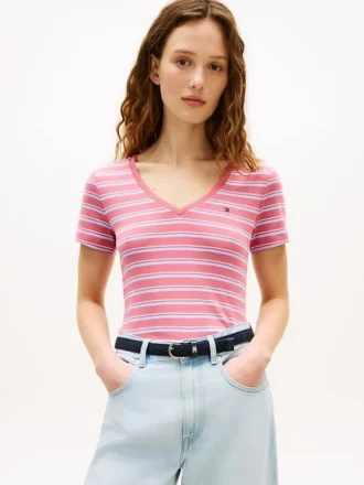Camisola Favorita com Gola em V às Riscas