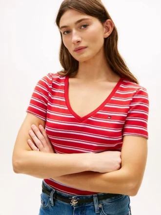 Camisola Favorita com Gola em V às Riscas