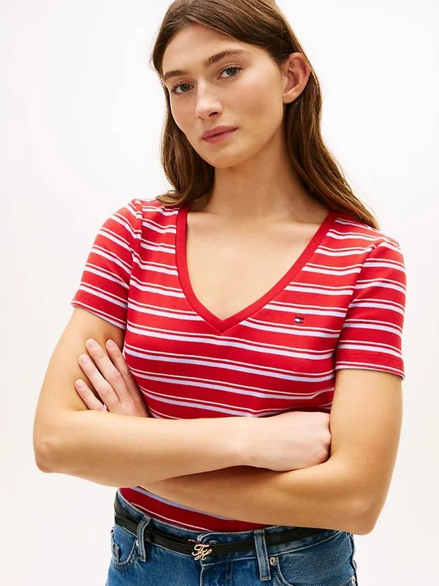 Camisola Favorita com Gola em V às Riscas Camisola Favorita com Gola em V às Riscas