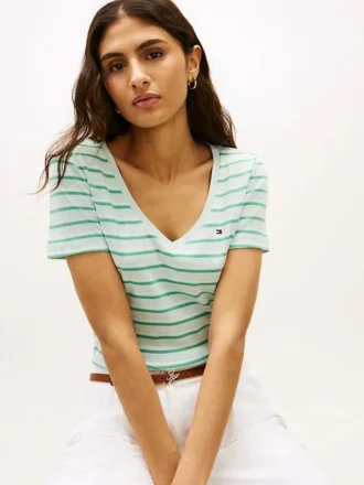 Camisola Favorita com Gola em V às Riscas