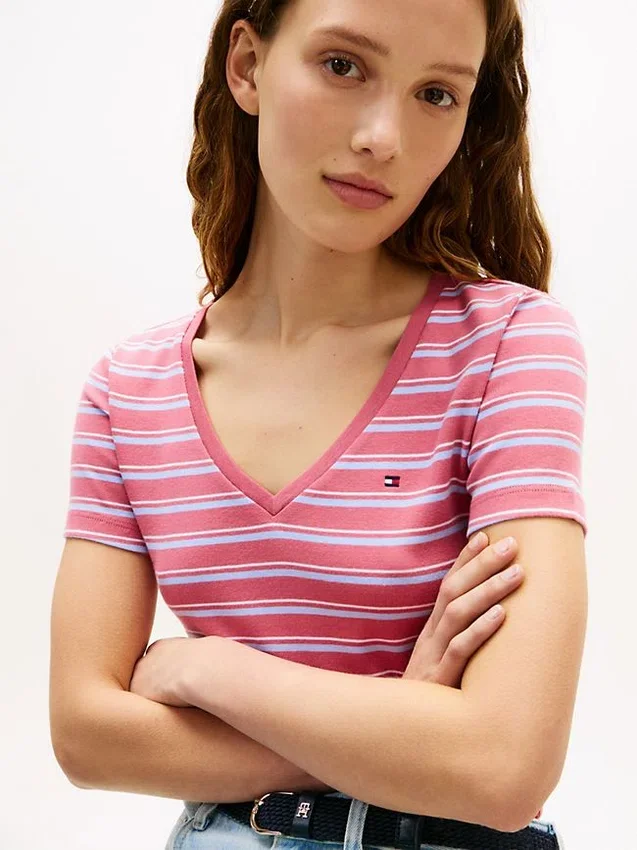 Camisola Favorita com Gola em V às Riscas Camisola Favorita com Gola em V às Riscas