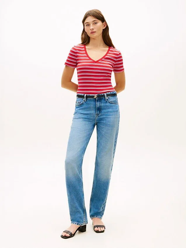 Camisola Favorita com Gola em V às Riscas Camisola Favorita com Gola em V às Riscas