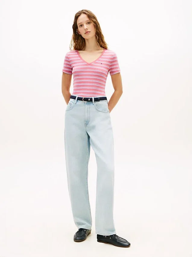 Camisola Favorita com Gola em V às Riscas Camisola Favorita com Gola em V às Riscas